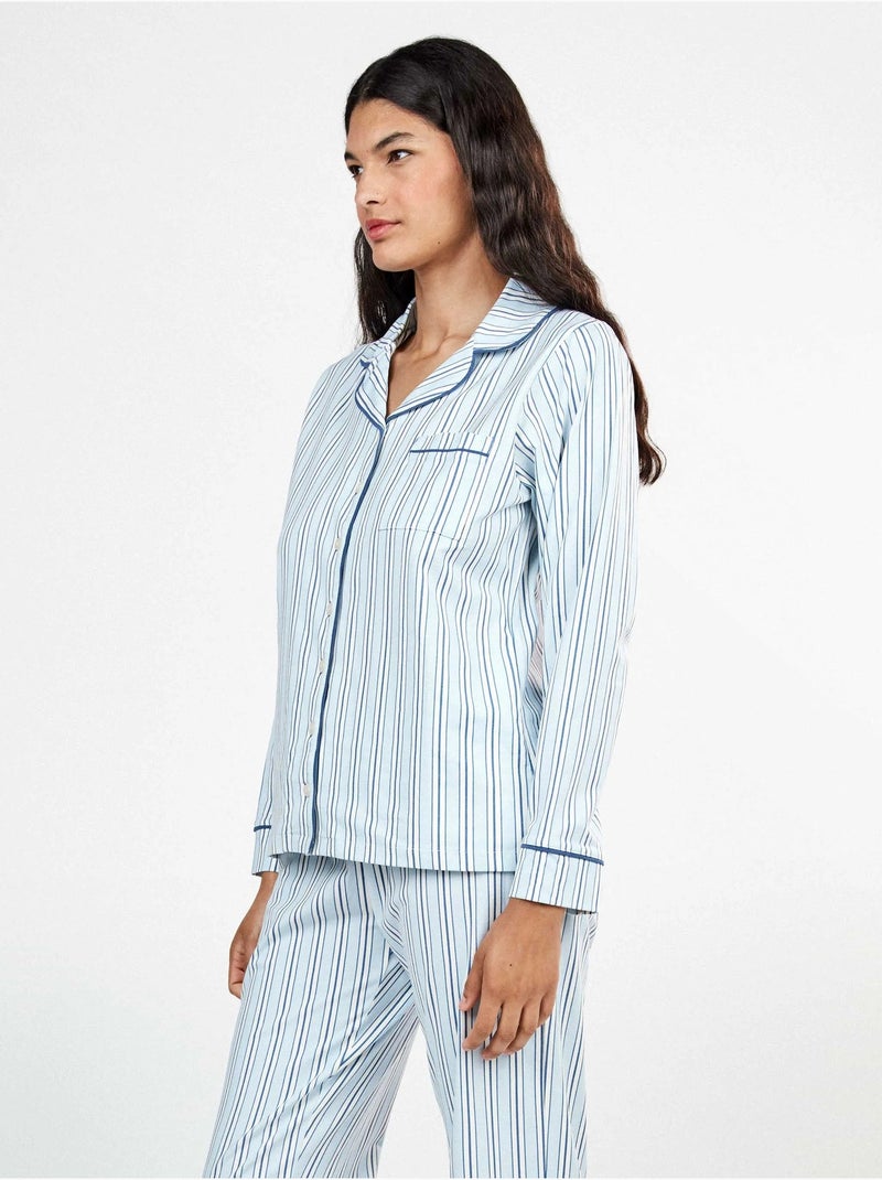 Pijama camisero de rayas con vivos a contraste Multicolor - Kiabi