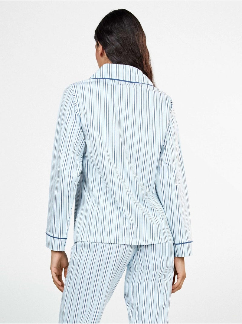 Pijama camisero de rayas con vivos a contraste Multicolor - Kiabi