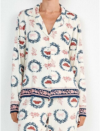 Pijama camisero estampado de mariposas