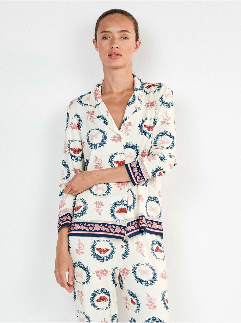 Pijama camisero estampado de mariposas Multicolor - Kiabi