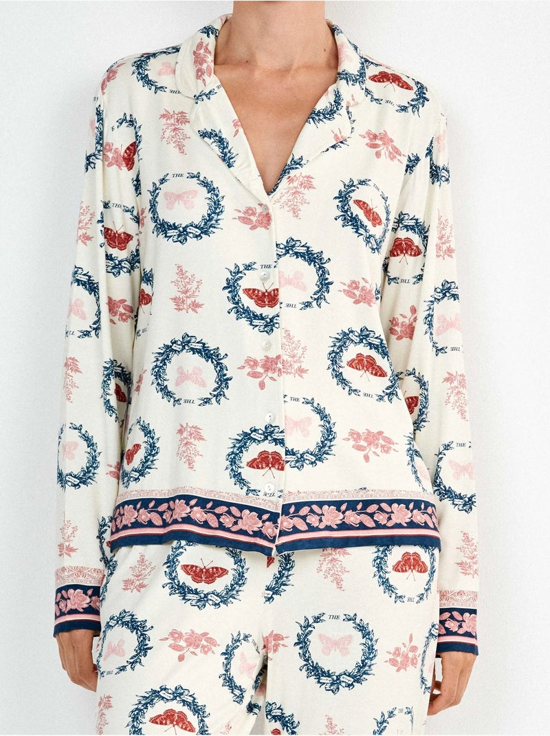Pijama camisero estampado de mariposas Multicolor - Kiabi