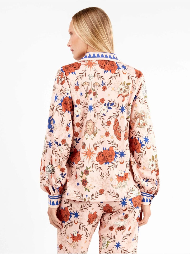 Pijama camisero estampado manga abullonada y pantalón palazzo Multicolor - Kiabi