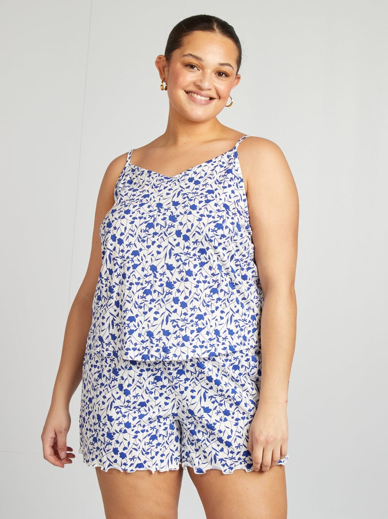 Pijama camiseta de tirantes + short con estampado  - 2 piezas AZUL - Kiabi