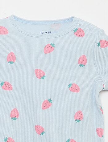 Pijama camiseta + pantalón corto de algodón canalé - 2 piezas