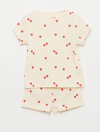 Pijama camiseta + pantalón corto de algodón canalé - 2 piezas