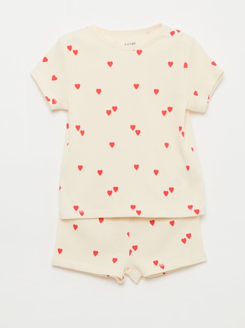 Pijama camiseta + pantalón corto de algodón canalé - 2 piezas - Kiabi