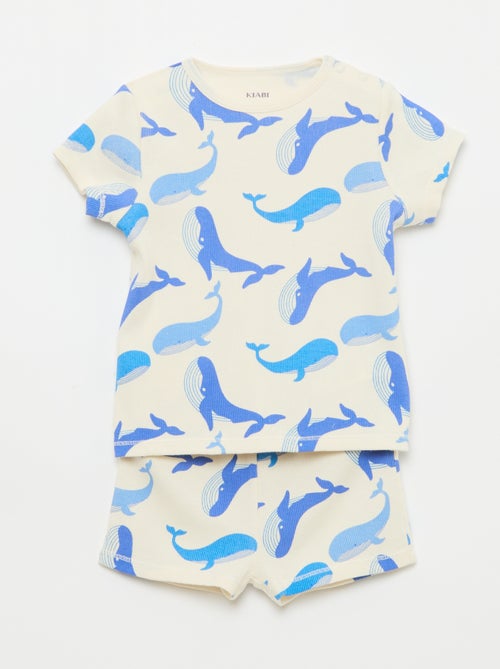 Pijama camiseta + pantalón corto de algodón canalé - 2 piezas - Kiabi