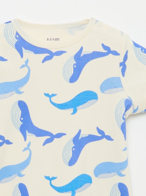 Pijama camiseta + pantalón corto de algodón canalé - 2 piezas - Kiabi