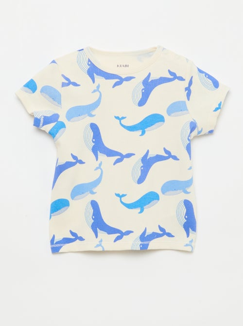 Pijama camiseta + pantalón corto de algodón canalé - 2 piezas - Kiabi