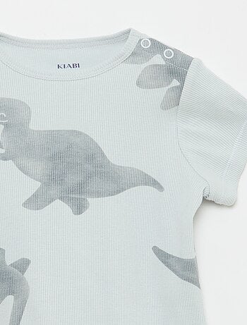 Pijama camiseta + pantalón corto de algodón canalé - 2 piezas