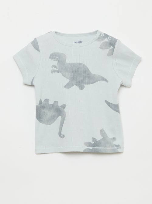 Pijama camiseta + pantalón corto de algodón canalé - 2 piezas - Kiabi