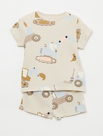 Pijama camiseta + pantalón corto de algodón canalé - 2 piezas