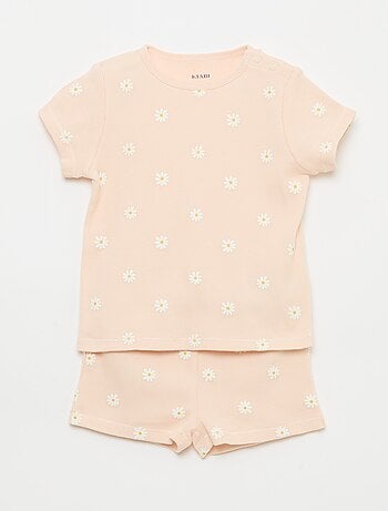 Pijama camiseta + pantalón corto de algodón canalé - 2 piezas