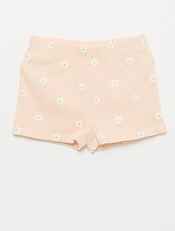 Pijama camiseta + pantalón corto de algodón canalé - 2 piezas