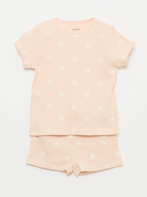 Pijama camiseta + pantalón corto de algodón canalé - 2 piezas - Kiabi