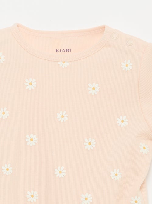 Pijama camiseta + pantalón corto de algodón canalé - 2 piezas - Kiabi