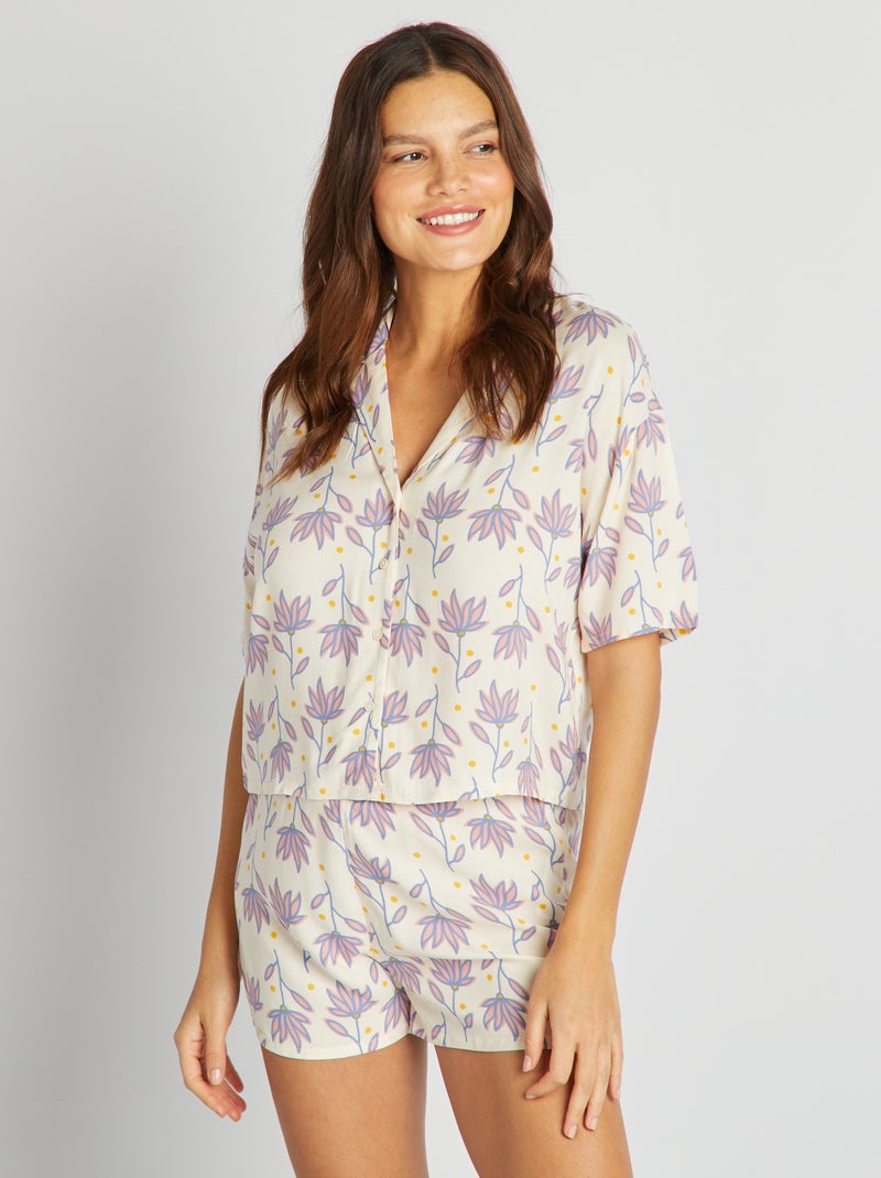 Pijama con blusa + pantalón corto - estampado de maxiflores BEIGE - Kiabi