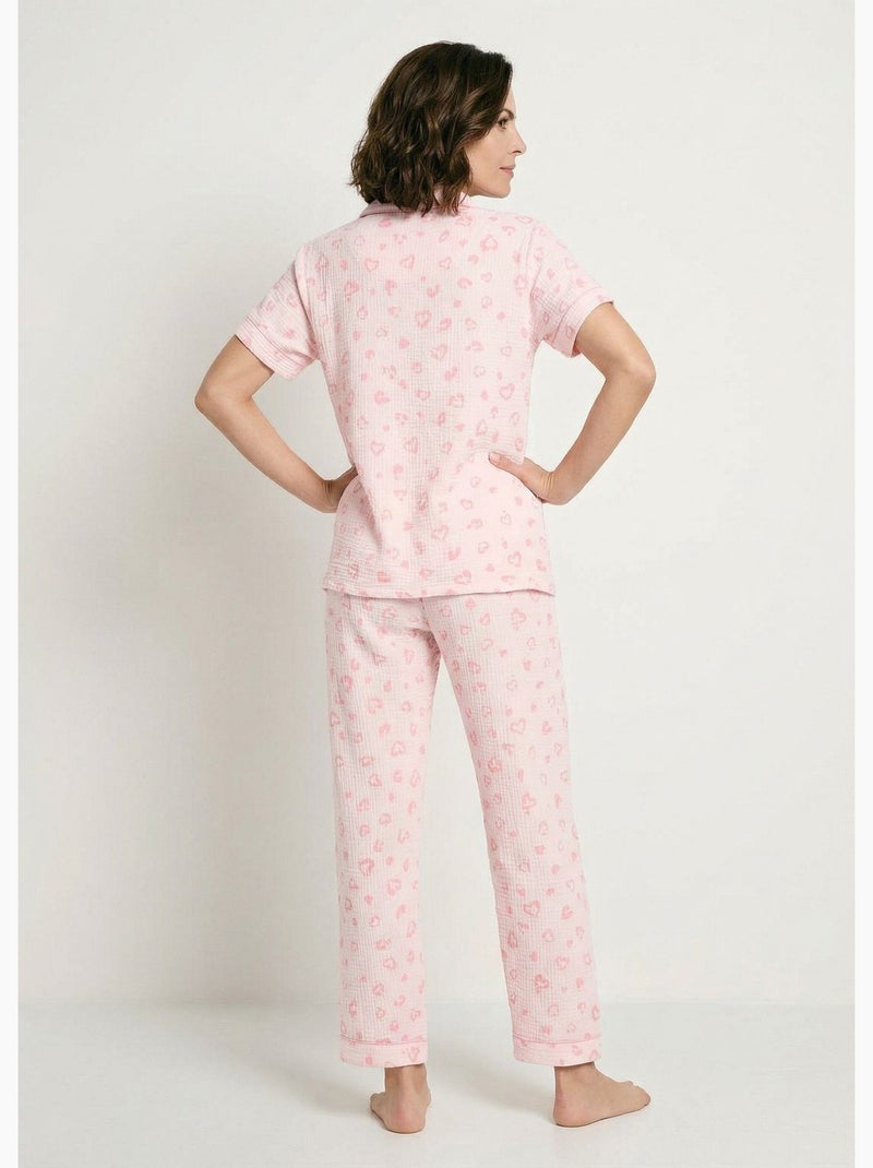 Pijama con botones de gasa de algodón estampada - Afibel Rosa - Kiabi
