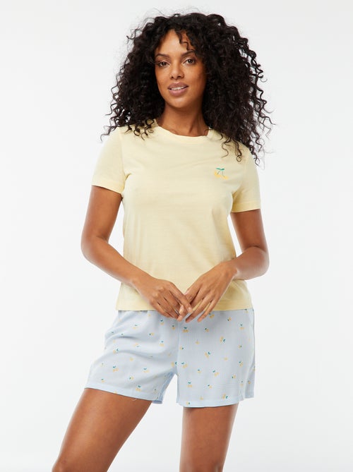 Pijama con camiseta con mensaje + short de rayas - 2 piezas - Kiabi