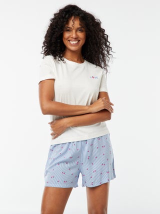 Pijama con camiseta con mensaje + short de rayas - 2 piezas