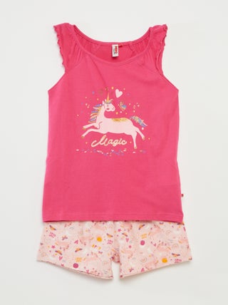 Pijama con camiseta con volantes + pantalón corto  - 2 piezas