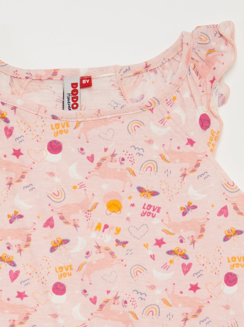 Pijama con camiseta con volantes + pantalón corto  - 2 piezas ROSA - Kiabi