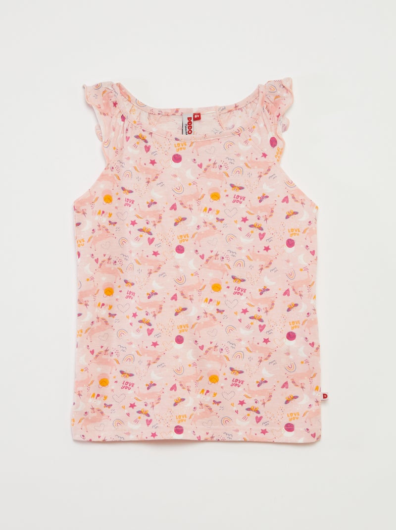 Pijama con camiseta con volantes + pantalón corto  - 2 piezas ROSA - Kiabi