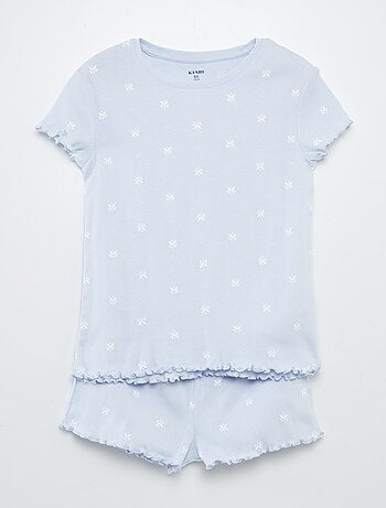 Pijama con camiseta + short con estampado y bordes festoneados - 2 piezas