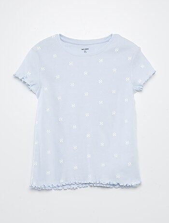 Pijama con camiseta + short con estampado y bordes festoneados - 2 piezas