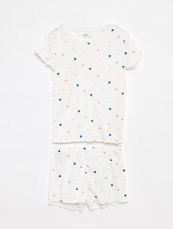 Pijama con camiseta + short con estampado y bordes festoneados - 2 piezas