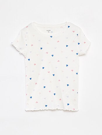 Pijama con camiseta + short con estampado y bordes festoneados - 2 piezas