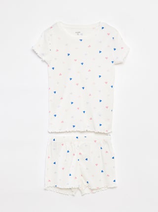 Pijama con camiseta + short con estampado y bordes festoneados - 2 piezas