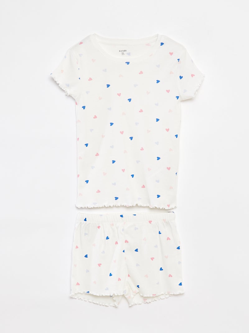 Pijama con camiseta + short con estampado y bordes festoneados - 2 piezas BLANCO - Kiabi