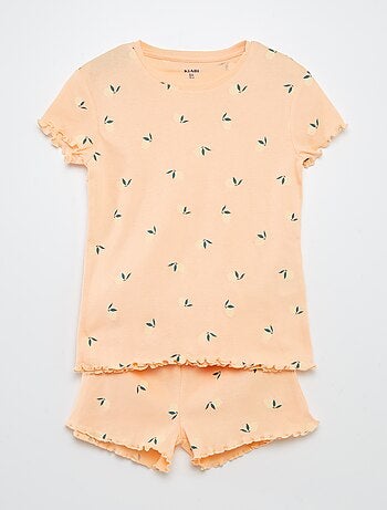 Pijama con camiseta + short con estampado y bordes festoneados - 2 piezas