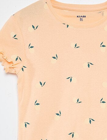 Pijama con camiseta + short con estampado y bordes festoneados - 2 piezas