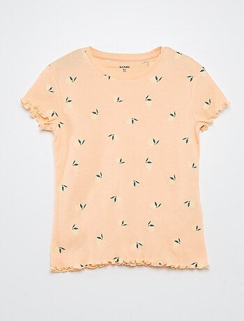 Pijama con camiseta + short con estampado y bordes festoneados - 2 piezas