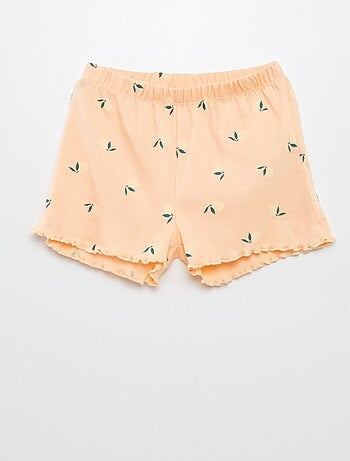 Pijama con camiseta + short con estampado y bordes festoneados - 2 piezas