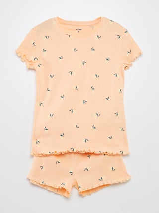 Pijama con camiseta + short con estampado y bordes festoneados - 2 piezas