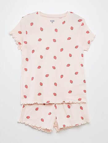 Pijama con camiseta + short con estampado y bordes festoneados - 2 piezas