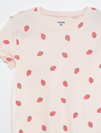 Pijama con camiseta + short con estampado y bordes festoneados - 2 piezas