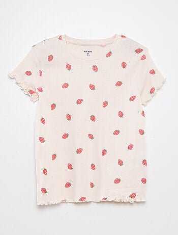 Pijama con camiseta + short con estampado y bordes festoneados - 2 piezas