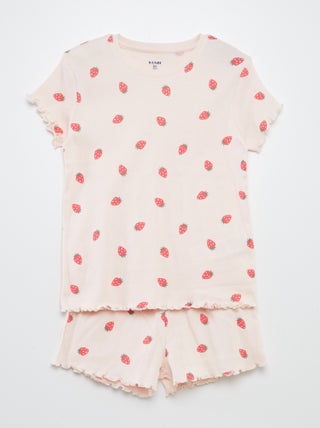 Pijama con camiseta + short con estampado y bordes festoneados - 2 piezas