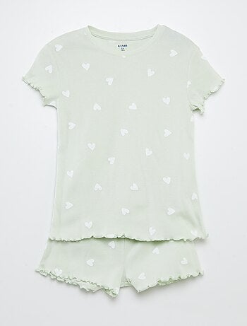 Pijama con camiseta + short con estampado y bordes festoneados - 2 piezas