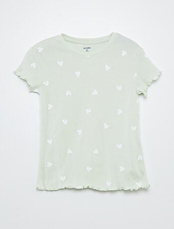 Pijama con camiseta + short con estampado y bordes festoneados - 2 piezas