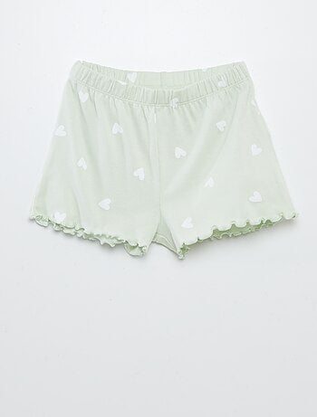 Pijama con camiseta + short con estampado y bordes festoneados - 2 piezas