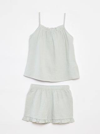 Pijama con camiseta sin mangas + pantalón corto de gasa de algodón  - 2 piezas