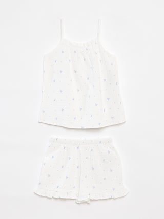 Pijama con camiseta sin mangas + pantalón corto de gasa de algodón  - 2 piezas