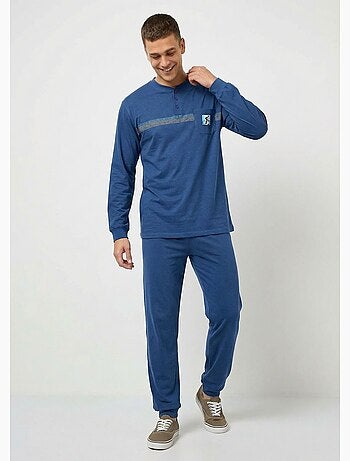 Pijama con cuello tunecino, jersey de algodón, bajos elásticos. - Afibel