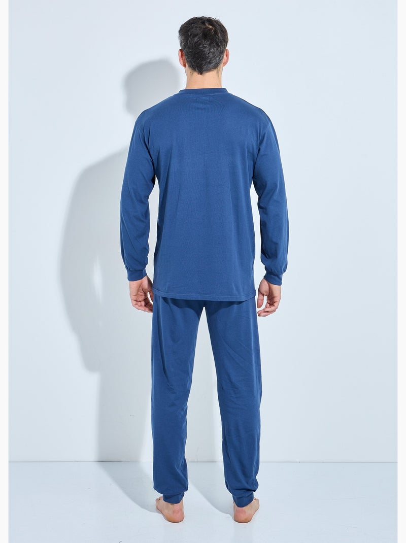 Pijama con cuello tunecino, jersey de algodón, bajos elásticos. - Afibel Azul - Kiabi