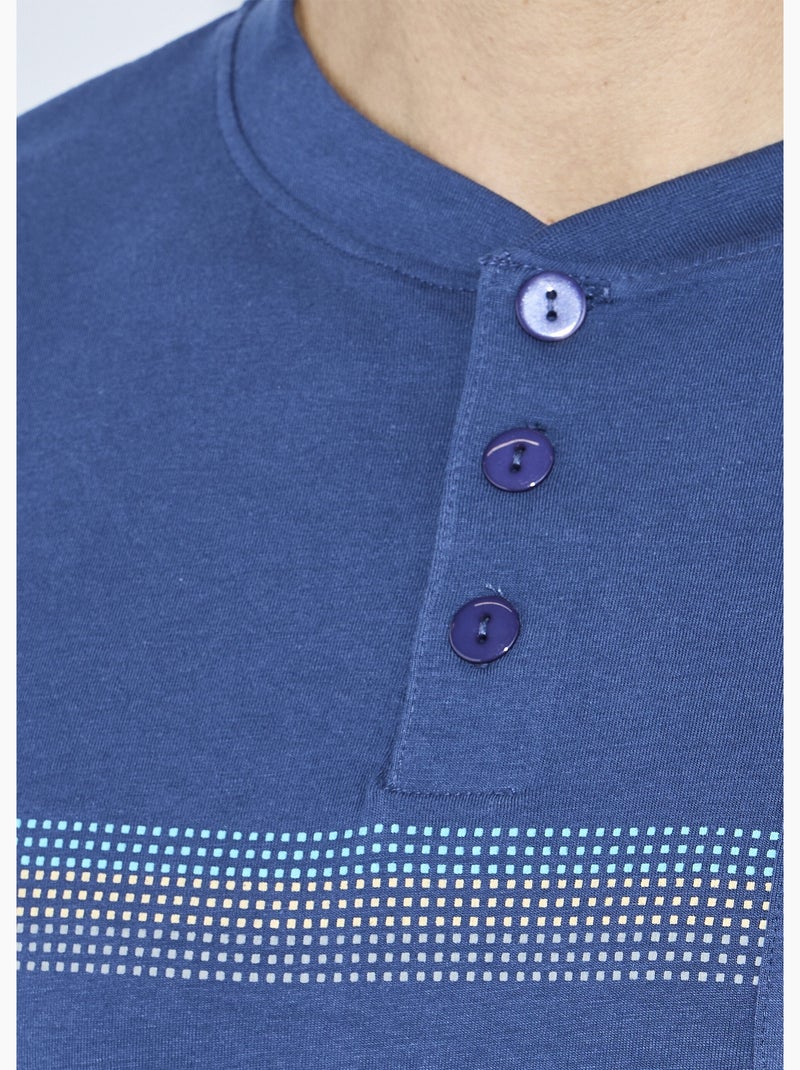 Pijama con cuello tunecino, jersey de algodón, bajos elásticos. - Afibel Azul - Kiabi